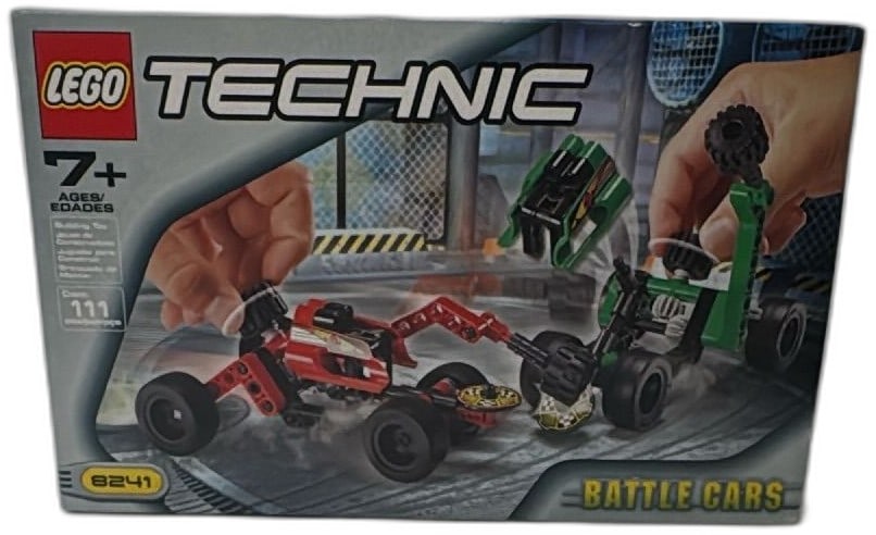 LEGO Technic 8241 Battle Cars 111 Pieces Sealed 2001 Vintage Set: LEGO Technic 8241 Battle Cars Set 2001, 111-piece vintage building toy, ideal for collectors and fans. Features technical play with two buildable cars in red and green colorways designed for interacti