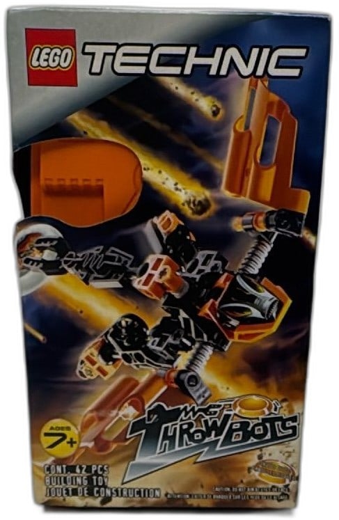 LEGO Technic Throwbots 8521 Flare 2000 Sealed Vintage Buildable Figure: LEGO Technic Throwbots 8521 Flare, rare 2000 vintage sealed set. Includes 42 pieces for building an action-packed robot figure with orange and black color scheme. Features unique throw disk function,