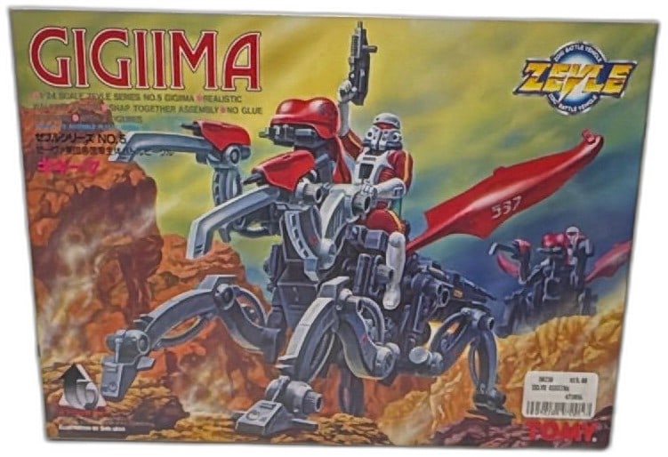 Tomy Zevle GigiiMa Model Kit 1/24 Scale Series No 5 1992 Japan Unopened: Tomy Zevle GigiiMa 1/24 scale plastic model kit, Series No. 5, from 1992, made in Japan. Features walking action, realistic mantis-type mechanical design, snap-together assembly, and includes two figu