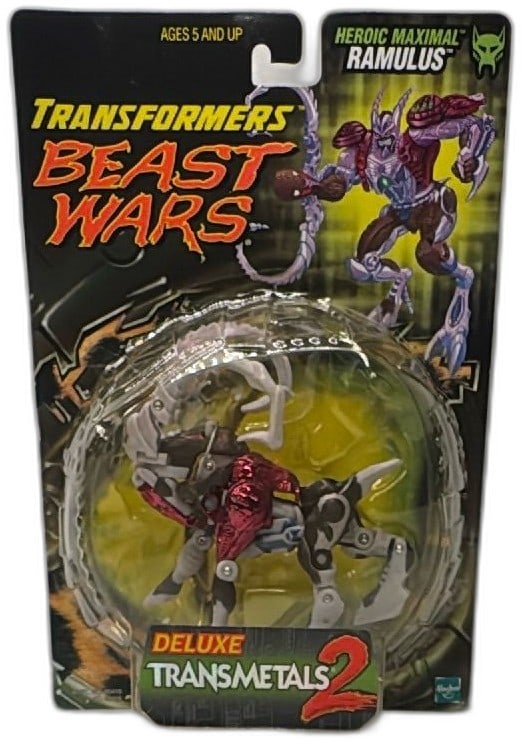 Transformers Beast Wars Transmetals 2 Ramulus Deluxe Maximal Hasbro 1998 MOC: Transformers Beast Wars Transmetals 2 Ramulus Deluxe Action Figure, Hasbro 1998, factory sealed, new on card. Features the Heroic Maximal Ramulus, known for his scout and survivalist functions, from t