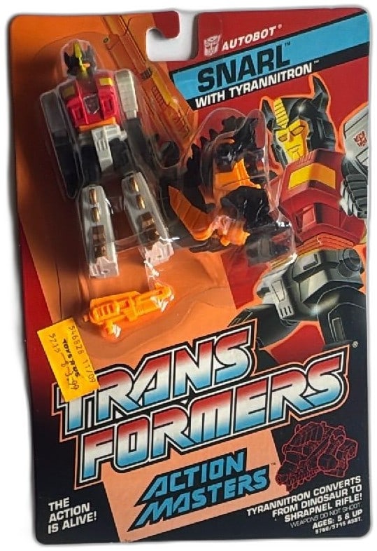 Transformers Action Masters Snarl With Tyrannitron 1989 Hasbro Mint Sealed Vinta: Transformers Action Masters Snarl with Tyrannitron, 1989 Hasbro Takara vintage collectible. Features sealed original packaging with bright artwork and clear bubble showing the Snarl and Tyrannitron fi