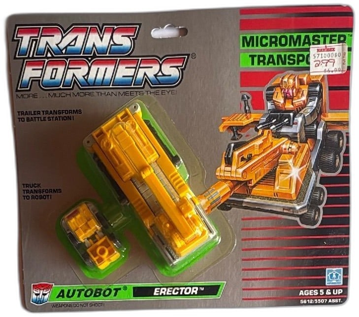 Transformers G1 Autobot Erector Micromaster Transport Hasbro 1988 Sealed: Transformers G1 Autobot Erector Micromaster Transport Hasbro 1988, vintage collectible toy in original sealed packaging. Features yellow construction vehicle that transforms between truck, battle stat