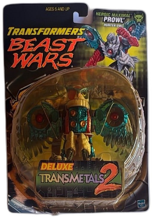 Transformers Beast Wars Transmetals 2 Deluxe Prowl Heroic Maximal Owl 1999 MOC: Transformers Beast Wars Transmetals 2 Deluxe Prowl Heroic Maximal Owl Figure 1999 by Hasbro, new in sealed original packaging. Features metallic teal, ivory, and red colors; packaging has minor visibl
