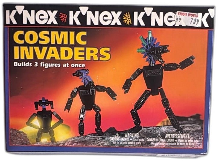 KNEX Cosmic Invaders 10811 Vintage 1997 Building Set 118 Pieces Sealed: KNEX Cosmic Invaders set 10811, released in 1997, vintage construction toy with 118 pieces to build 3 unique robot figures at once. Designed for ages 7+, this set comes in its original sealed box with