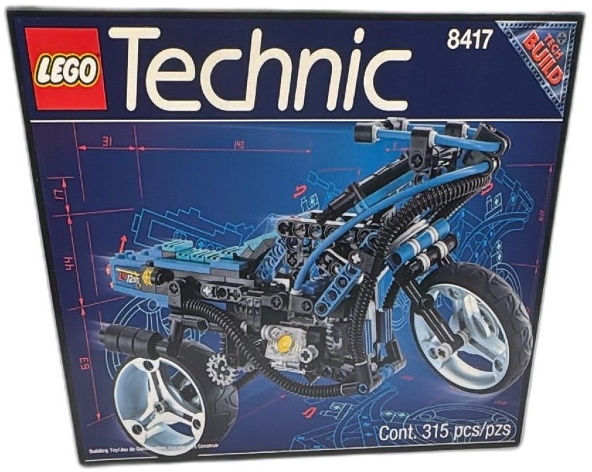 LEGO Technic 8417 Motorcycle Set 1998 New Sealed 315 Pieces Collectible: LEGO Technic 8417 Motorcycle set from 1998, includes 315 pieces, new and sealed in original packaging. Highly collectible vintage building set featuring realistic motorcycle design and functions. Box