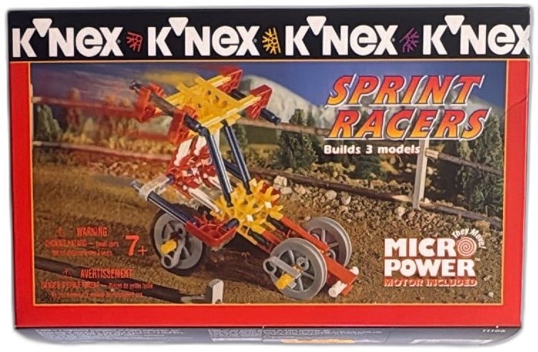 K'NEX Sprint Racers Set 11106 1995 MicroPower Motor 51 Pieces New Sealed: K'NEX Sprint Racers construction toy set 11106 from 1995, factory sealed. Includes 51 pieces and 1 MicroPower motor. Builds 3 car models: Sprint, Spin, and Crazy Car. Bright multicolor plastic parts,