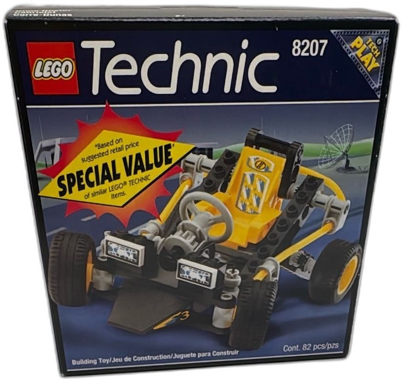 LEGO Technic 8207 Dune Buggy Special Value 1996 Sealed 82 Pieces Vintage: LEGO Technic 8207 Dune Buggy special value set, vintage 1996, sealed box. Features 82 pieces and authentic Technic details for ages 7-12. Classic yellow and black open-wheel buggy with moving steering