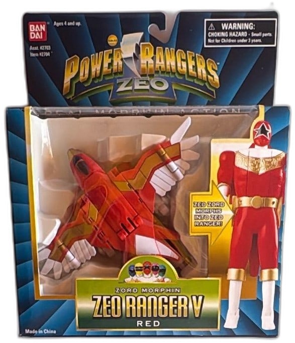 Bandai Power Rangers Zeo Zord Morphin Zeo Ranger V Red 1996 Sealed Vintage: Vintage Bandai Power Rangers Zeo Zord Morphin Zeo Ranger V Red, released in 1996. Features Zord morphing action: transforms from red bird Zord to Red Zeo Ranger. Factory sealed in original packaging,