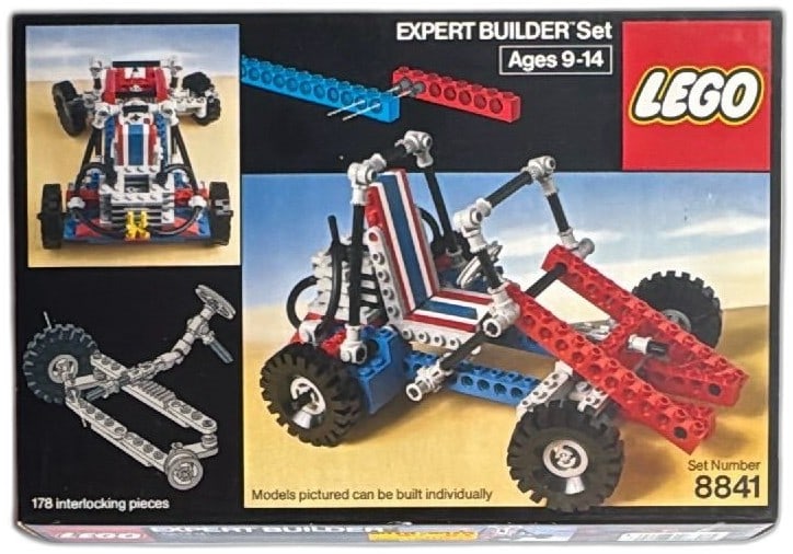 LEGO Expert Builder 8841 Go-Kart 1983 Complete Vintage Set Boxed: Vintage LEGO Expert Builder 8841 Go-Kart set, released in 1983, features 178 interlocking pieces and classic Technic elements. Includes original box and inner tray, with parts in clear bags and detail