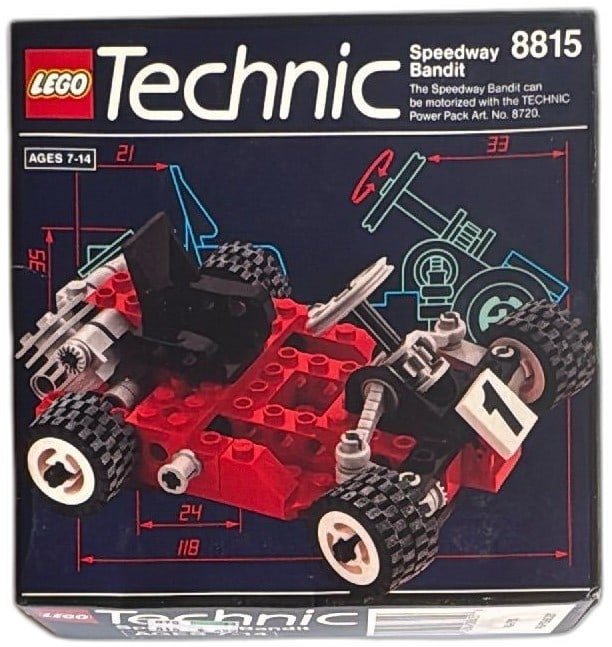 LEGO Technic Speedway Bandit 8815 1991 Vintage Boxed Set Complete: LEGO Technic Speedway Bandit 8815 vintage boxed set from 1991, ideal for collectors or fans of classic LEGO Technic series. Features 77 interlocking pieces and instructions for two models, with unique