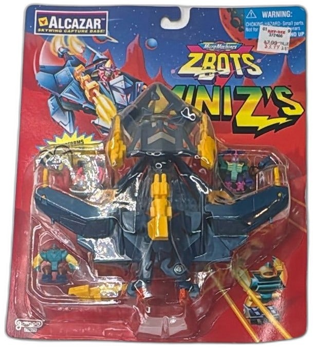 1997 Galoob Micro Machines Z-Bots Mini Z’s Alcazar Skywing Capture Base New: 1997 Galoob Micro Machines Z-Bots Mini Z’s Alcazar Skywing Capture Base, factory sealed on original card. Includes base that transforms into a prison fortress and 3 Mini Z’s robots with accessorie