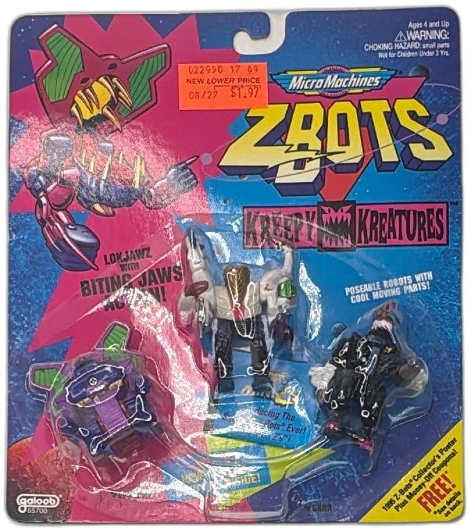 1994 Micro Machines Z-Bots Kreepy Kreatures 3 Pack Lokjawz Galoob Sealed: 1994 Micro Machines Z-Bots Kreepy Kreatures 3 pack new sealed, includes Lokjawz with biting jaws action and two additional poseable robots by Galoob. Classic collectible toys in original packaging, vi