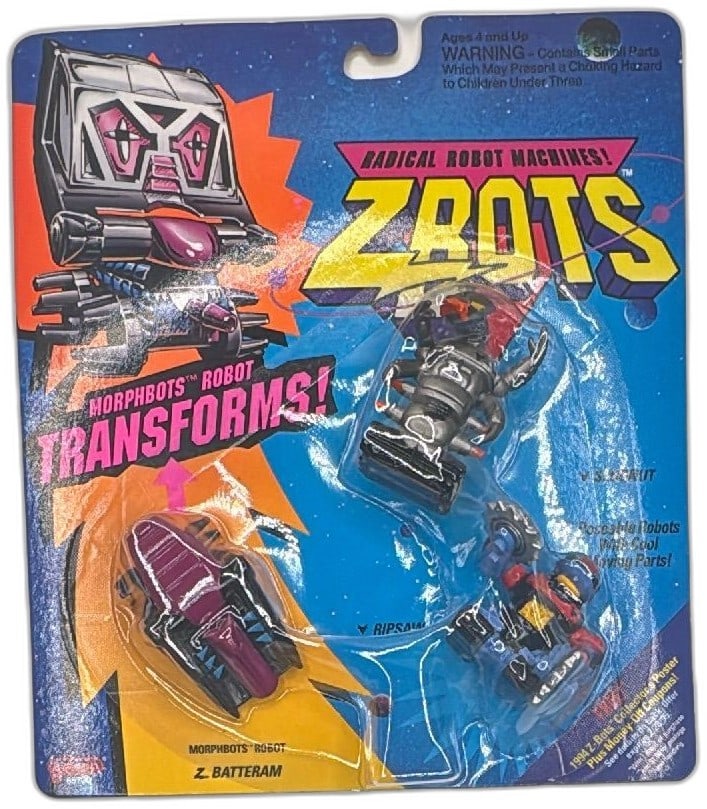 1993 Galoob Z Bots Morphbots Robot 3 Pack Slugnut Ripsaw Z Batteram MOC: Vintage 1993 Galoob Z-Bots Morphbots Robot 3-pack includes Slugnut, Ripsaw, and Z Batteram, all factory sealed on the original colorful card. Key phrases: 1993 Galoob Z Bots Morphbots Robot 3 Pack Slu