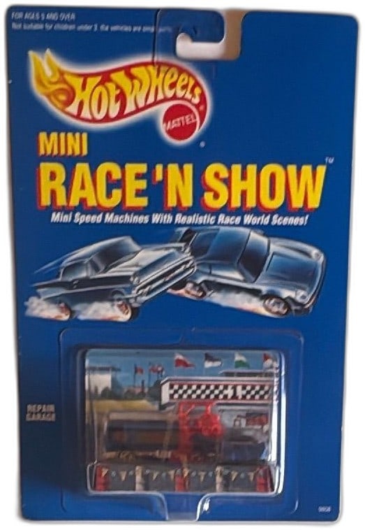 Hot Wheels Mini Race N Show Repair Garage 9808 1989 Mattel Sealed Vintage: Hot Wheels Mini Race N Show Repair Garage 9808 by Mattel 1989, sealed in original packaging. Features a collectible mini die-cast car with removable automotive backdrop, part of the Race N Show series