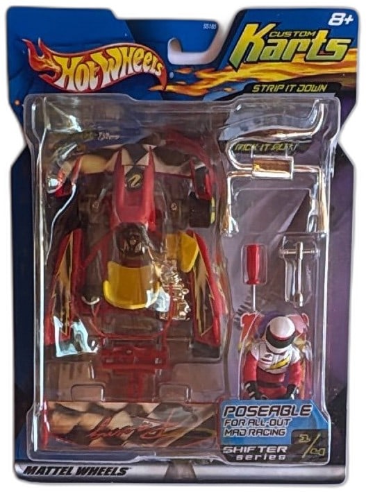 Hot Wheels Custom Karts Shifter Series Poseable Red Kart 2001 New Sealed: Hot Wheels Custom Karts Shifter Series from 2001, featuring a poseable racing driver and die-cast red kart with yellow details. Includes tools and interchangeable parts for customization. Ideal collec