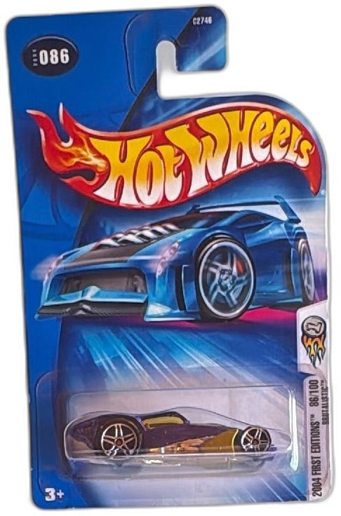 Hot Wheels 2004 First Editions Brutalistic 86/100 Blue Gold Diecast Car New: Hot Wheels 2004 First Editions Brutalistic 86/100 diecast car in blue and gold, new in sealed blister pack. Features metallic paint, large chrome wheels, and yellow-tinted canopy. Mattel branding; mod