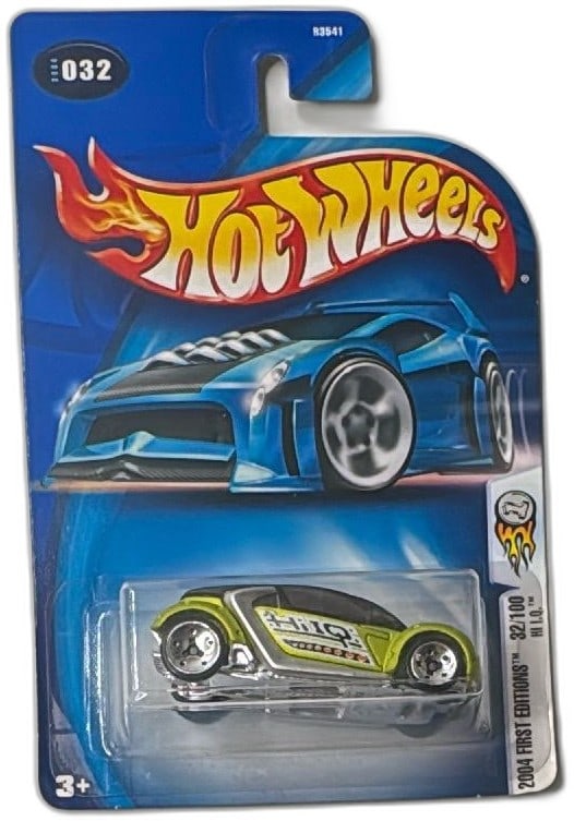 Hot Wheels Hi I Q 2004 First Editions 32 of 100 Diecast Car New Sealed: Hot Wheels 2004 First Editions Hi I Q diecast car, number 32 of 100, in factory-sealed blister pack. Features a bold lime green and chrome finish with detailed graphics, classic Hot Wheels logo, and d