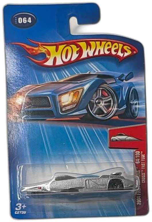 Hot Wheels 2004 First Editions Fast Fuse Crooze 64/100 Diecast Car New: Hot Wheels 2004 First Editions Fast Fuse Crooze diecast car, number 64 of 100, in original unopened packaging. Features a sleek silver design with aerodynamic lines and classic Crooze series styling. 