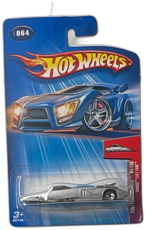 Hot Wheels 2004 First Editions Crooze Fast Fuse 64 of 100 Diecast Car: Hot Wheels 2004 First Editions Crooze Fast Fuse 64/100 collectible diecast car, still sealed in original packaging. Features a sleek silver chrome finish and detailed aerodynamic design, part of the C