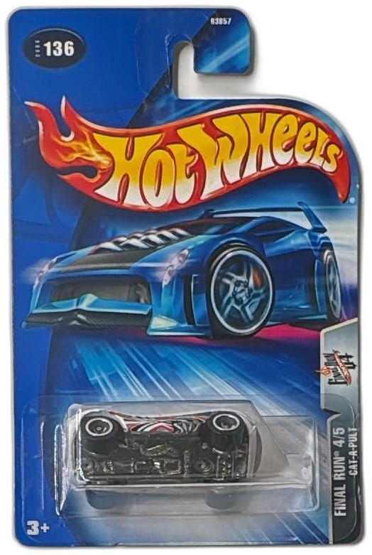 Hot Wheels Final Run Cat-A-Pult 4/5 2003 Mattel Die-Cast Car New Sealed: Hot Wheels Final Run Cat-A-Pult 4/5 die-cast car collectible, manufactured by Mattel in 2003 and released in 2004. This item is factory sealed and presented in original blue blister packaging with Hot