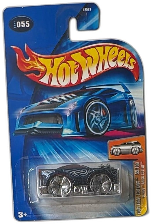 Hot Wheels 2004 First Editions Blings Brick Cutter 55 of 100 New Sealed: Hot Wheels 2004 First Editions Blings Brick Cutter Die-Cast Car, number 55 out of 100, remains factory sealed on its original card. Features oversized chrome wheels, custom graphics, and a unique low-