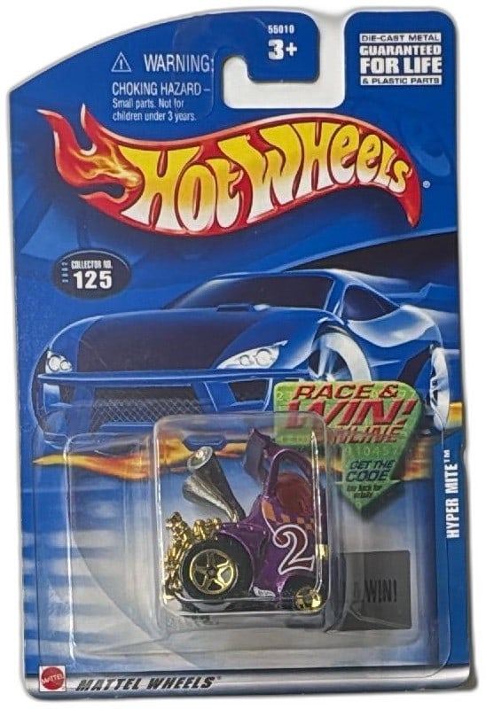 Hot Wheels Hyper Mite 2001 Collector 125 Purple Gold Diecast New Sealed: Hot Wheels Hyper Mite 2001 Collector Number 125, purple and gold diecast car, new and factory sealed in original packaging. Features distinctive Hot Wheels branding, detailed gold engine and wheels, a