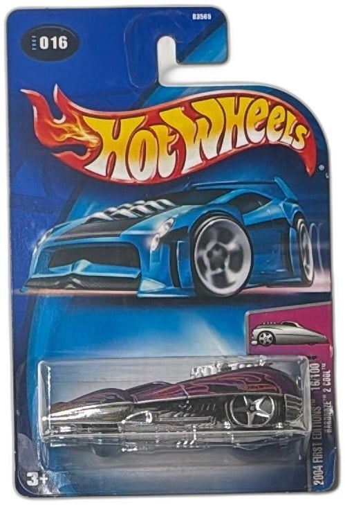 Hot Wheels 2004 First Editions Hardnoze 2 Cool Purple Diecast Car New: Hot Wheels 2004 First Editions Hardnoze 2 Cool diecast car, model 16/100, featuring a striking purple body with flame detailing and chrome accents. Factory sealed in original packaging, this collectib