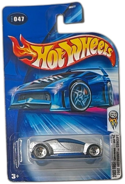 Hot Wheels 2003 First Editions 2002 Autonomy Concept Silver Diecast Car NIP: Hot Wheels 2003 First Editions 35/42 2002 Autonomy Concept diecast car, new in original packaging. Features sleek silver concept car design, part of the collectible 2003 First Editions series. Mattel 