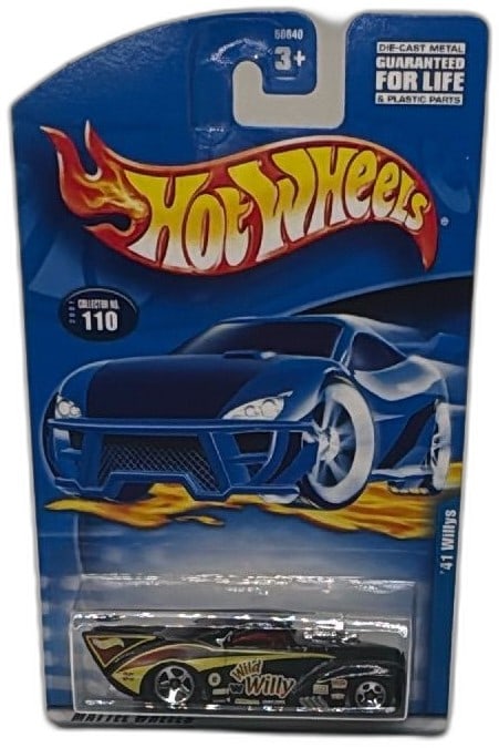 Hot Wheels 2000 Collector 110 Wild Willy ’41 Willys Die Cast Car New Sealed: Hot Wheels 2000 Collector Number 110 Wild Willy ’41 Willys die-cast car, factory sealed on original card, Mattel. Features detailed Wild Willy graphics, chrome engine, and real rubber wheels. Card i
