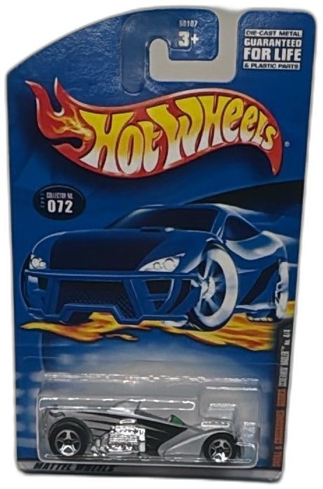 Hot Wheels Rigor Motor Skull Crossbones Series 072 Diecast Car 2000 New: Hot Wheels Rigor Motor diecast car, Collector No. 072, Skull & Crossbones Series, No. 4/4, released in 2000 by Mattel. Features silver and black color scheme, chrome engine, and comes in original, uno