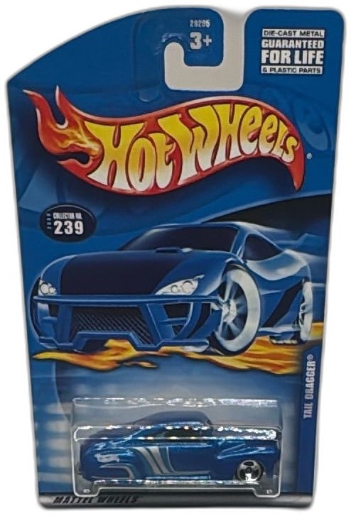 Hot Wheels Tail Dragger 2000 Blue Collector 239 Diecast Car New Sealed: Hot Wheels Tail Dragger 2000 die-cast car, blue with silver stripes, collector #239, new and sealed in original packaging. Features Mattel’s signature Hot Wheels design, guaranteed for life, suitabl