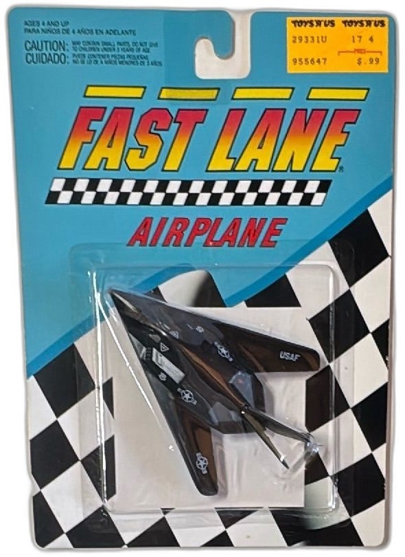 Fast Lane Airplane Diecast 1991 Toys R Us Black Stealth Jet USAF New Sealed (1 of 6)