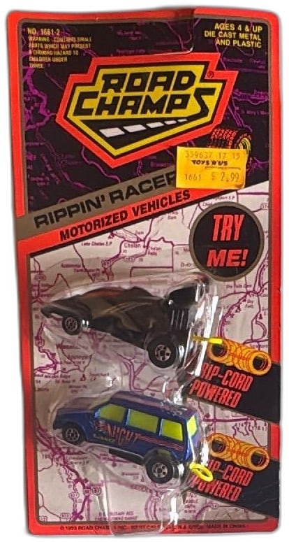 1993 Road Champs Rippin Racers Motorized Rip Cord Car Set Night Runner New (1 of 8)