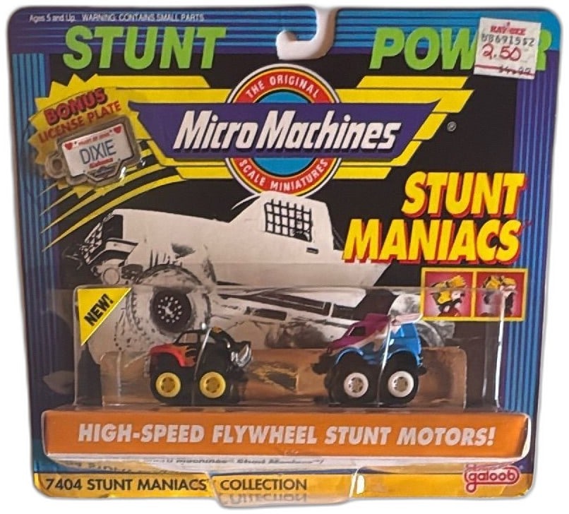 1990 Micro Machines Stunt Maniacs Collection 1 Baja Beetle Van Galoob Sealed: Vintage 1990 Micro Machines Stunt Maniacs Collection 1 featuring Baja Beetle and Van by Galoob. Includes two detailed mini stunt vehicles and a bonus "DIXIE" Alabama license plate. Original sealed pac