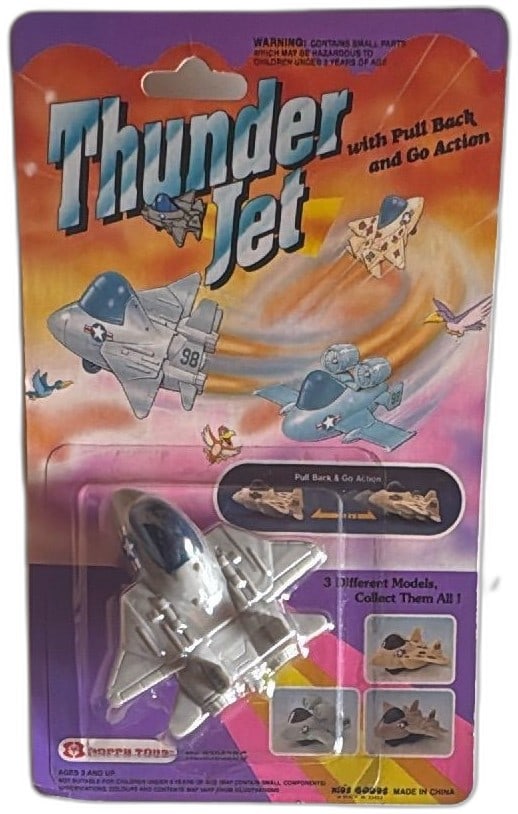 Happy Toys Thunder Jet Pull Back Airplane No 93062BC Gray Vintage New Sealed (1 of 8)