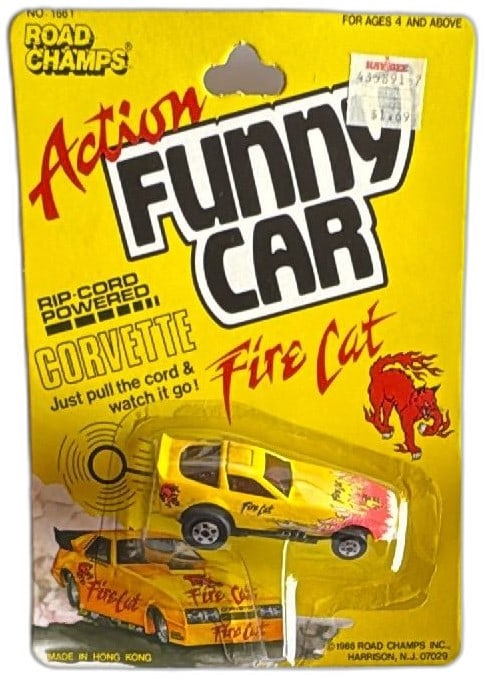 1986 Road Champs Action Funny Car Corvette Fire Cat Yellow Rip-Cord Sealed (1 of 9)