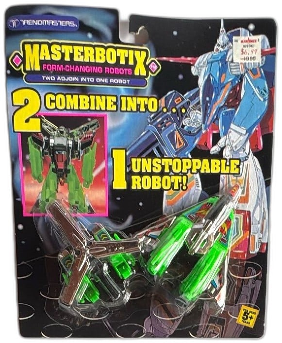 Trendmasters Masterbotix Form Changing Robots 1993 Sealed Helicopter Jet Combo: Vintage Trendmasters Masterbotix form-changing robots sealed from 1993. Features two vehicles (helicopter and jet) with chrome and neon green parts that combine into one robot. Includes original packa