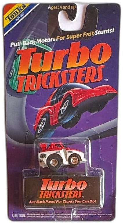 1989 Tonka Turbo Tricksters Pull Back Stunt Car Monster 598 White Red MOC (1 of 9)