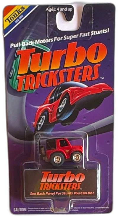 Tonka Turbo Tricksters 4x4 550J Red Pull Back Stunt Car 1989 New Sealed: Tonka Turbo Tricksters 4x4 550J red pull back stunt car, new on card, released in 1989. Features durable die-cast design, super fast pull-back motor, and vibrant packaging. Ideal for collectors or vin