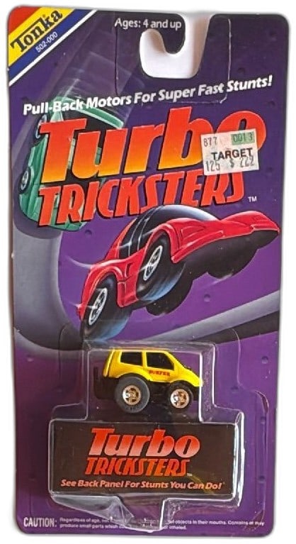 1989 Tonka Turbo Tricksters Surfer Pull Back Stunt Car Diecast New Sealed: 1989 Tonka Turbo Tricksters Surfer pull-back stunt car diecast collectible in original sealed packaging. Features yellow SUV design with "Surfer" text and surfboard graphic, durable die-cast body, and