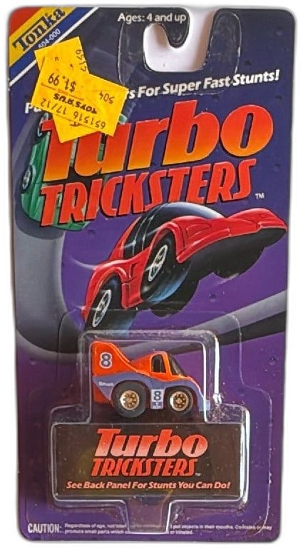 Tonka Turbo Tricksters Pull Back Car 8 Shell Orange Blue 1989 New Sealed: Vintage Tonka Turbo Tricksters pull-back stunt car, model number 8 Shell, orange and blue, with original 1989 packaging. Item is new and sealed on card, featuring collectible artwork and instructions 