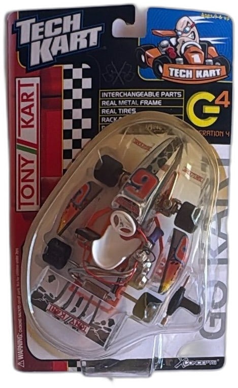 Tech Kart Tony Kart G4 Generation 4 Diecast Mini Go Kart X-Concepts New: Tech Kart Tony Kart G4 collectible diecast go-kart model by X-Concepts, new in sealed package. Features interchangeable parts, real metal frame, real tires, and rack steering. Ideal for collectors and