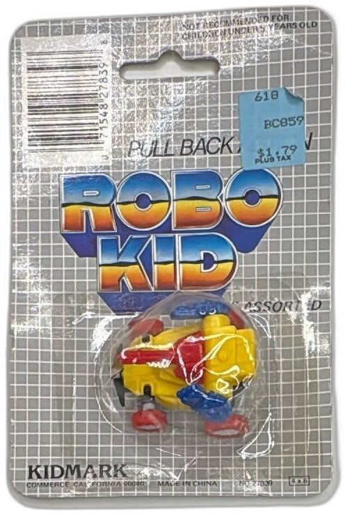 Robo Kid Pull Back Action Toy Vintage Kidmark No 27839 Yellow Red Blue Carded (1 of 10)