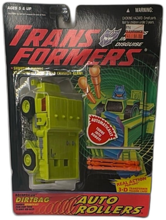1994 Hasbro Transformers G2 Auto Rollers Decepticon Dirtbag MOC Sealed: 1994 Hasbro Transformers G2 Auto Rollers Decepticon Dirtbag action figure new and sealed on original card. Features spring-loaded missile launcher, pop-up 3D trading card, and auto-converting mechanis