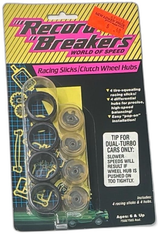 1989 Hasbro Record Breakers Racing Slicks Clutch Wheel Hubs New Sealed: Vintage 1989 Hasbro Record Breakers World of Speed Racing Slicks and Clutch Wheel Hubs, sealed new in original packaging. Includes 4 tire-squealing racing slicks and 4 differential hubs for precise hi