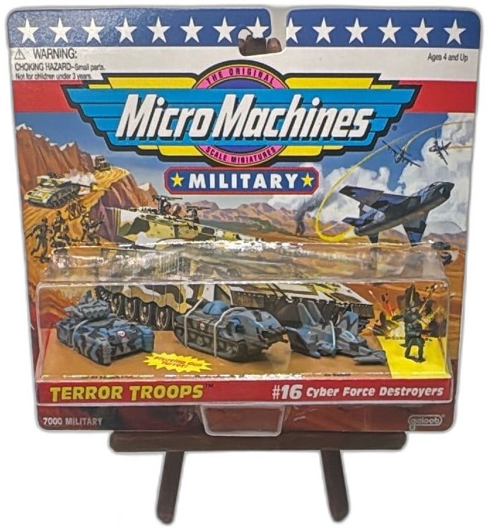 Micro Machines Military Terror Troops 16 Cyber Force Destroyers 1995 Galoob Ne: Micro Machines Military Terror Troops #16 Cyber Force Destroyers by Galoob 1995, sealed in original blister pack. Features three futuristic camo vehicles (XV-99 Perpetrator, TX-4A Exterminator, X3 Rai