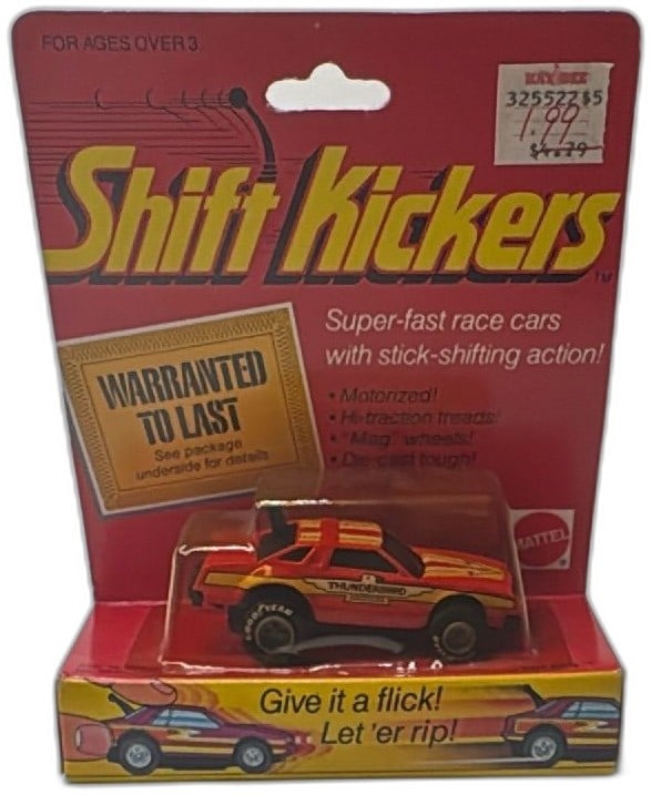 1982 Mattel Shift Kickers Thunderbird 2000 Diecast Race Car Mint Sealed: Vintage 1982 Mattel Shift Kickers Thunderbird 2000 diecast race car, new and factory sealed. Iconic 1980s collectible features red/yellow/white paint job with “Thunderbird 2000” on the doors, 