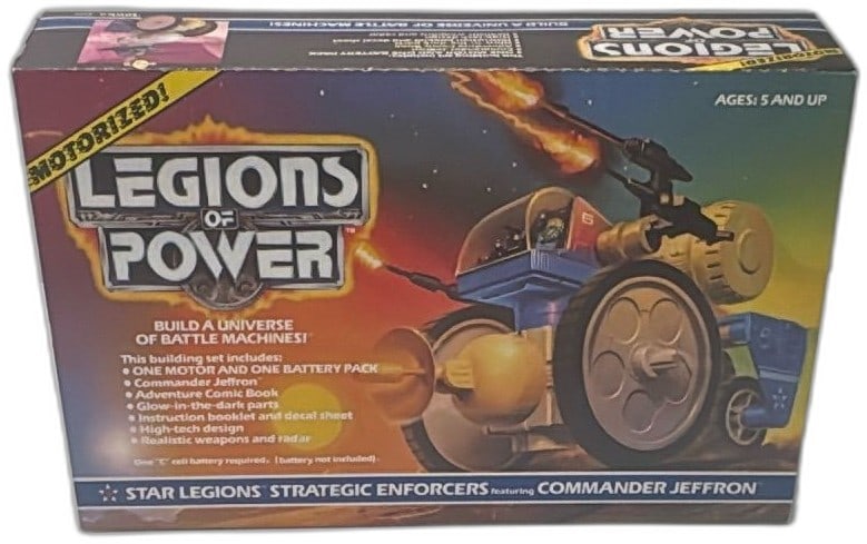 1986 Tonka Legions Of Power Star Legions Strategic Enforcers Commander Jeffron: 1986 Tonka Legions of Power Star Legions Strategic Enforcers set featuring Commander Jeffron, motorized construction kit. Includes 27 parts, a motor and battery pack, mini action figure, adventure com