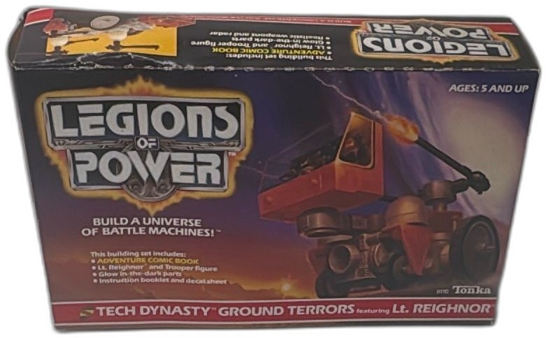 1986 Tonka Legions Of Power Tech Dynasty Ground Terrors 8110 Sealed Set Vintag: Vintage Tonka Legions of Power Tech Dynasty Ground Terrors set 8110 from 1986, complete in original packaging. Includes 44 separate plastic parts, Lt. Reighnor and Trooper figures, adventure comic boo