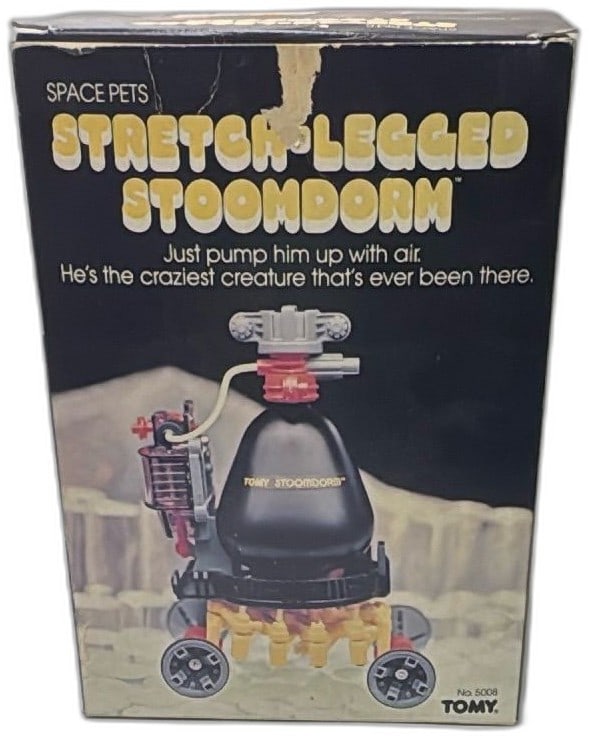 1982 Tomy Space Pets Stretch Legged Stoomdorm Boxed Vintage Air Pump Toy: Vintage 1982 Tomy Space Pets Stretch-Legged Stoomdorm toy, a unique collectible robot creature with air pump. Rare boxed set includes the original Stoomdorm figure made of plastic, working Tomy Air Pu